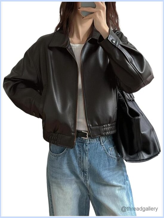 Jackets & Blazers - Y2K Faux Leather Crop Bomber Jacket Zip Up Motorcycle Streetwear